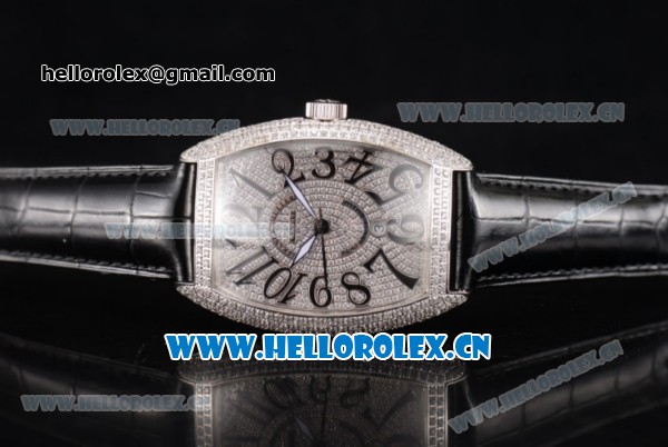 Franck Muller Casablanca Asia Automatic Steel/Diamonds Case with Diamonds Dial and Black Leather Strap Diamonds Bezel (ZF) - Click Image to Close